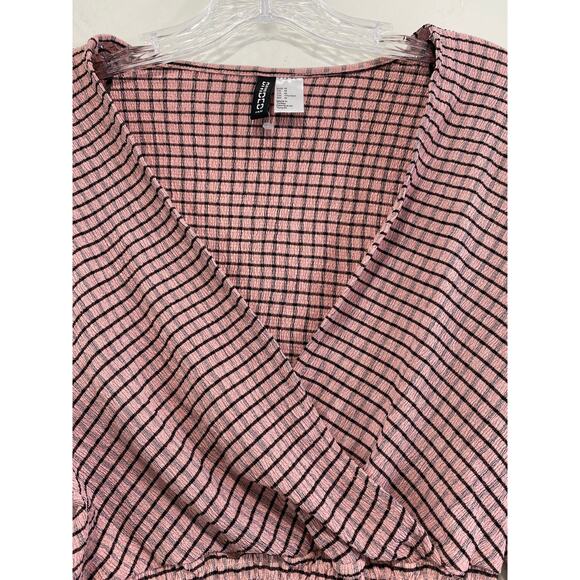 Smocked Waist Long Sleeve Milkmaid Pinup Crop Top Size M V Neck H&M Feminine - Picture 5 of 9